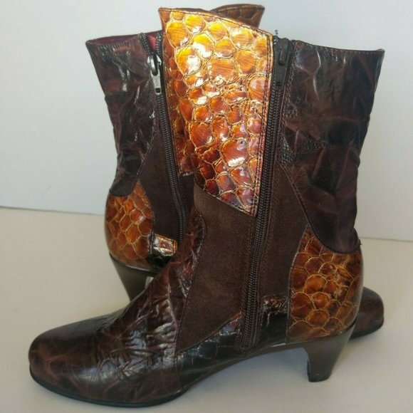 Helle Laine Womens Heels Brown Croc Patch Suede Leather Boots US 8.5-9 M EUR 39 - Picture 8 of 11